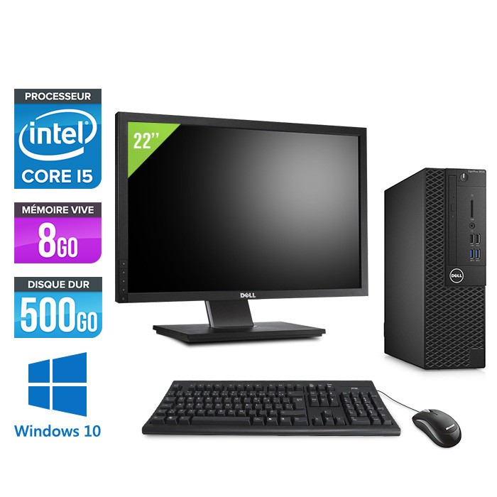 Pc de bureau Dell 3050 SFF - Intel Core i5 6500 - 8Go - 500Go HDD - W10 - Ecran 22