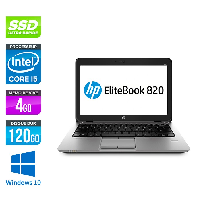 HP Elitebook 820 - i5 5300U - 4Go - 120 Go SSD  - Windows 10