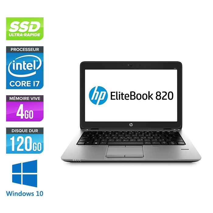 HP Elitebook 820 - i7 4600U - 4Go - 120 Go SSD  - Windows 10