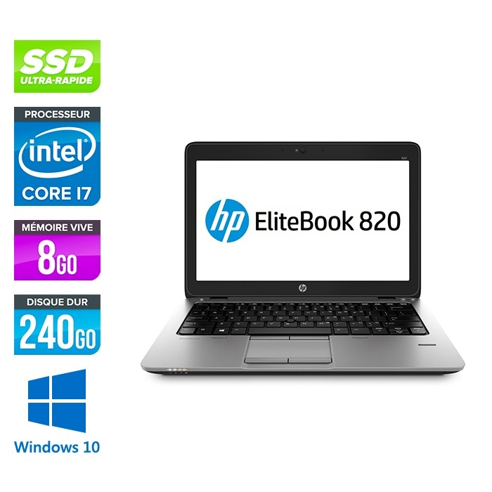 HP Elitebook 820 reconditionné - i7 4600U - 8Go - 240 Go SSD - Windows 10