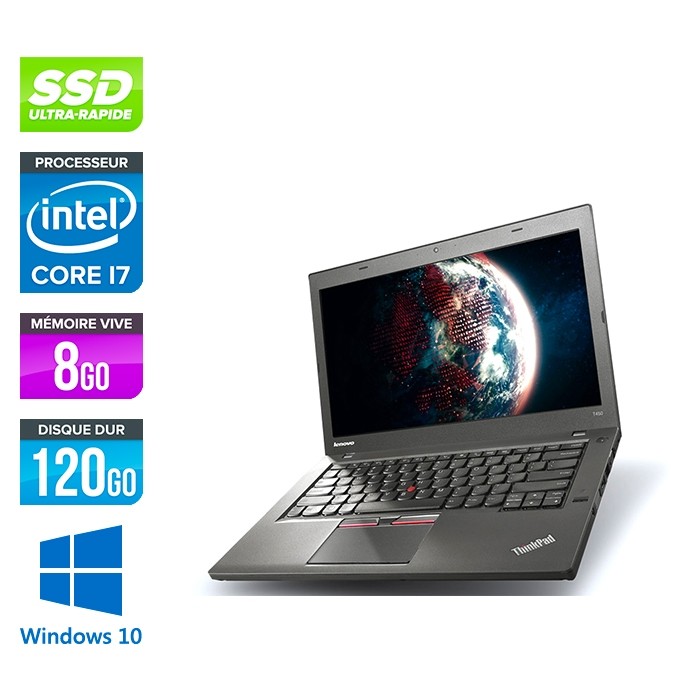 Lenovo ThinkPad T450 - i7 5600U - 8Go - SSD 120Go - Windows 10 professionnel