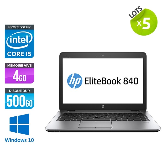 Lot de 5 Pc portables - HP Elitebook 840 G1 - i5 - 4Go RAM- 500Go HDD - 14'' - Windows 10