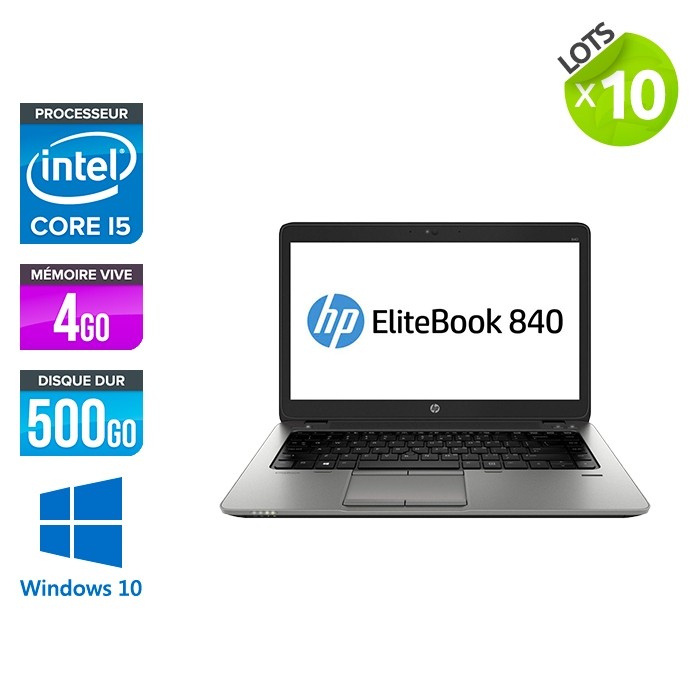 Lot de 10 Pc portables - HP Elitebook 840 G1 - i5 - 4Go RAM- 500Go HDD - 14'' - Windows 10