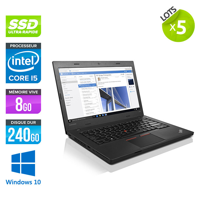 Lot de 5 Ordinateur portable reconditionné - Lenovo ThinkPad L460 - i5 - 8Go - SSD 240Go - Windows 10