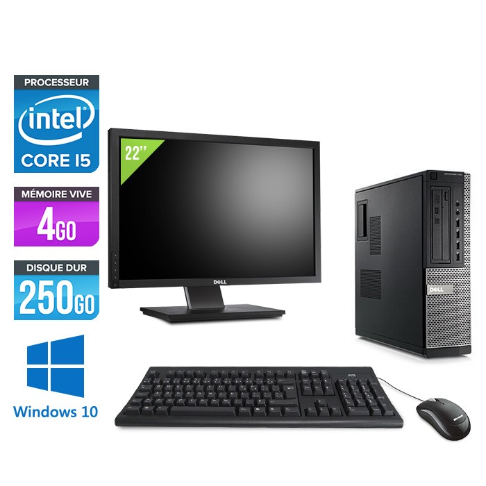 Dell Optiplex 790 Desktop + Ecran 22'' - i5 - 4Go - 250Go HDD - Windows 10 Professionnel