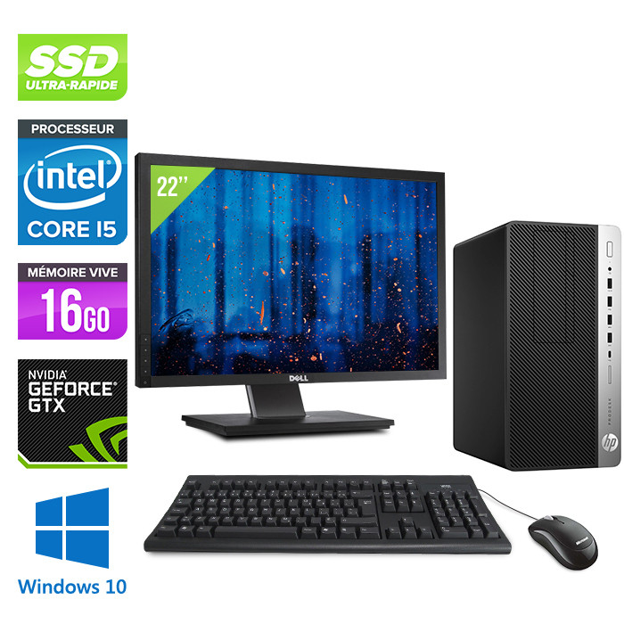 Pack PC bureau gamer reconditionné - HP ProDesk 600 G3 Mini Tour - intel i5  6500 - 8Go - 240Go SSD - NVIDIA GTX 1050 - Écran 22 - Windows 10 - Trade  Discount