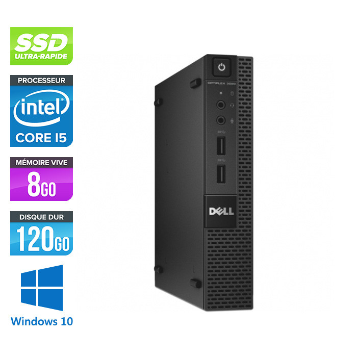 Pc de bureau reconditionné - Dell 3020 Micro - Intel Core i5 - 8Go - SSD 120Pc de bureau reconditionné - Dell 3020 Micro - Intel Core i5 - 8Go - SSD 120Go - W10Go - W10