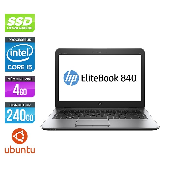 HP Elitebook 840 - i5 4300U - 4 Go - SSD 240Go - 14'' HD - Ubuntu / Linux