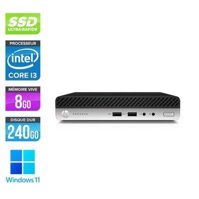 Mini Pc bureau reconditionné - HP ProDesk 400 G5 USDT - i3 9100T - 8Go - 240Go SSD - Windows 11