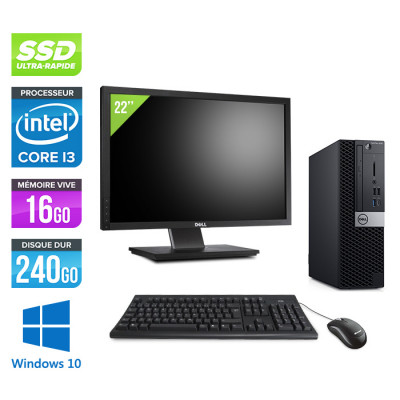 Pc de bureau Dell Optiplex 5060 SFF reconditionné - Intel core i3 - 16Go - SSD 240Go - Windows 10 - Ecran 22
