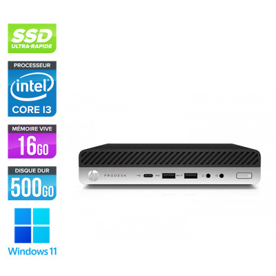 Mini PC bureau reconditionné - HP ProDesk 600 G5 DM - i3-9300T - 16Go DDR4 - 500Go SSD - Windows 11