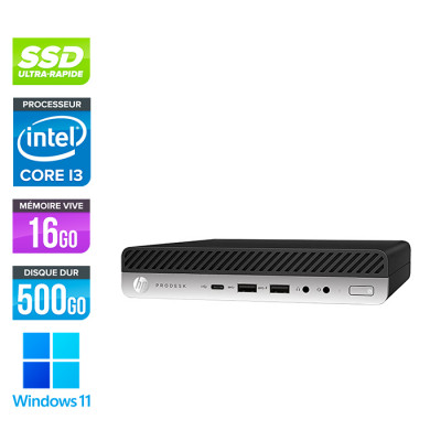HP ProDesk 600 G4 Mini - i3-8100T - 16Go DDR4 - 500Go SSD - Windows 11