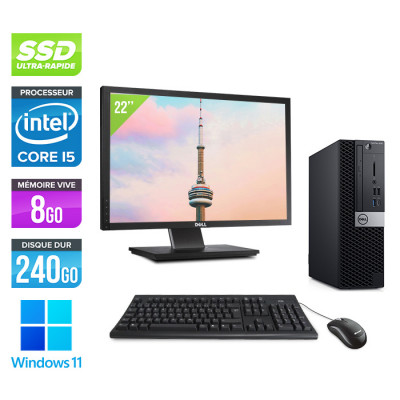 Pack PC de bureau reconditionné - Dell Optiplex 5060 SFF + Écran 22" - Intel core i5 - 8Go - 240Go SSD - Windows 11