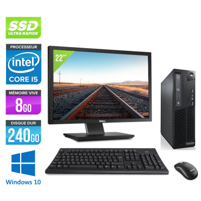 Pc bureau reconditionné - Lenovo ThinkCentre M73 SFF - i5 - 8 Go - 240 Go SSD - Windows 10 - Ecran 22