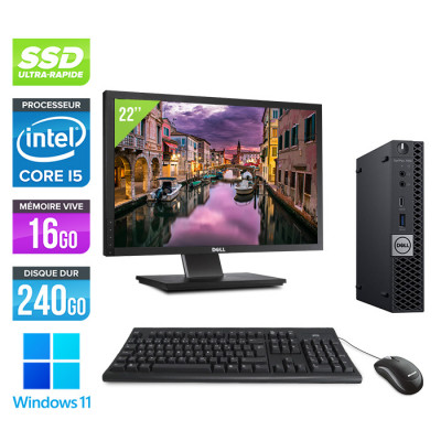 Pack PC bureau reconditionné - Dell Optiplex 7060 Micro + Écran 22" - i5 - 16Go - 240Go SSD - Win 11
