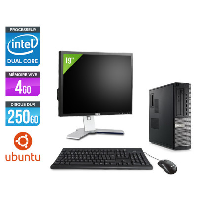 Pack PC bureau reconditionné + Écran 19" - Dell Optiplex 790 Desktop + Ecran 19'' - G630 - 4Go - 250Go HDD - Ubuntu / Linux