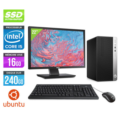 Pack PC de bureau reconditionné - HP ProDesk 400 G4 Tour + Écran 22" - i5 - 16Go - 240Go SSD - Ubuntu / Linux