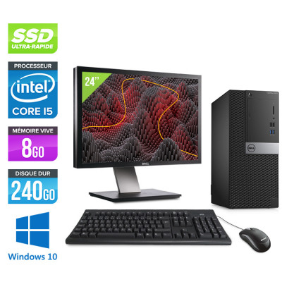 Pack PC de bureau reconditionné - Dell Optiplex 3040 Tour + Écran 24" - Core i5 - 8Go - SSD 240Go - W10