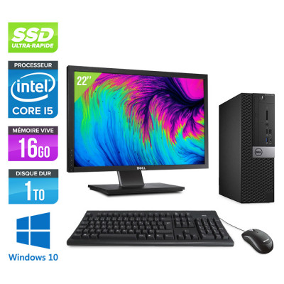 Pack Pc bureau reconditionné pas cher - Dell Optiplex 7050 SFF - i5 - 16Go - 1 To HDD - Windows 10 + Écran 22"