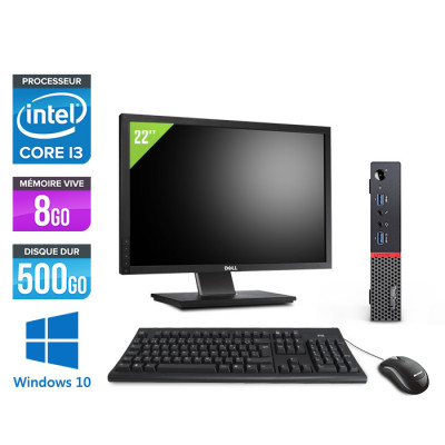 Pack pc de bureau reconditionne Lenovo ThinkCentre M700 Tiny + Écran 22" - Intel core i3-6100T - 8Go RAM DDR4 - HDD 500Go - Windows 10 Famille