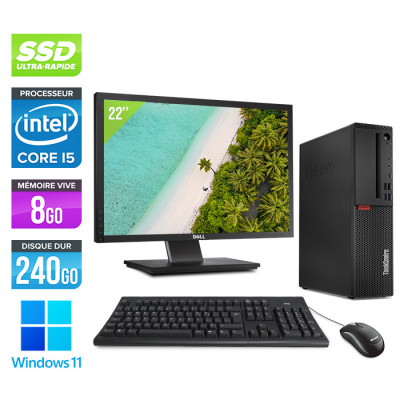 Pack PC de bureau reconditionné - Lenovo ThinkCentre M720s SFF + Écran 22" - Intel core i5-9400 - 8 Go RAM DDR4 - 240 Go SSD - Windows 11