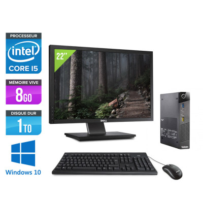 Pack PC bureau reconditionné - Lenovo ThinkCentre M73 Tiny - i5 - 8Go - 1 To HDD D - Windows 10 - Ecran 22