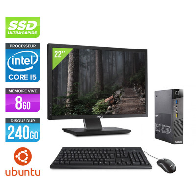 Pack PC bureau reconditionné - Lenovo ThinkCentre M73 Tiny - i5 - 8Go - 240Go SSD - Ubuntu / Linux - Ecran 22