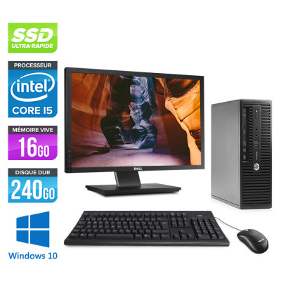 Pack PC de bureau reconditionné + Écran 22"- HP ProDesk 400 G3 SFF - i5 - 16Go - 240Go SSD - W10