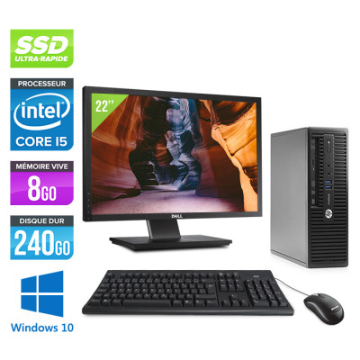 Pack PC de bureau reconditionné + Écran 22"- HP ProDesk 400 G3 SFF - i5 - 8Go - 240Go SSD - W10